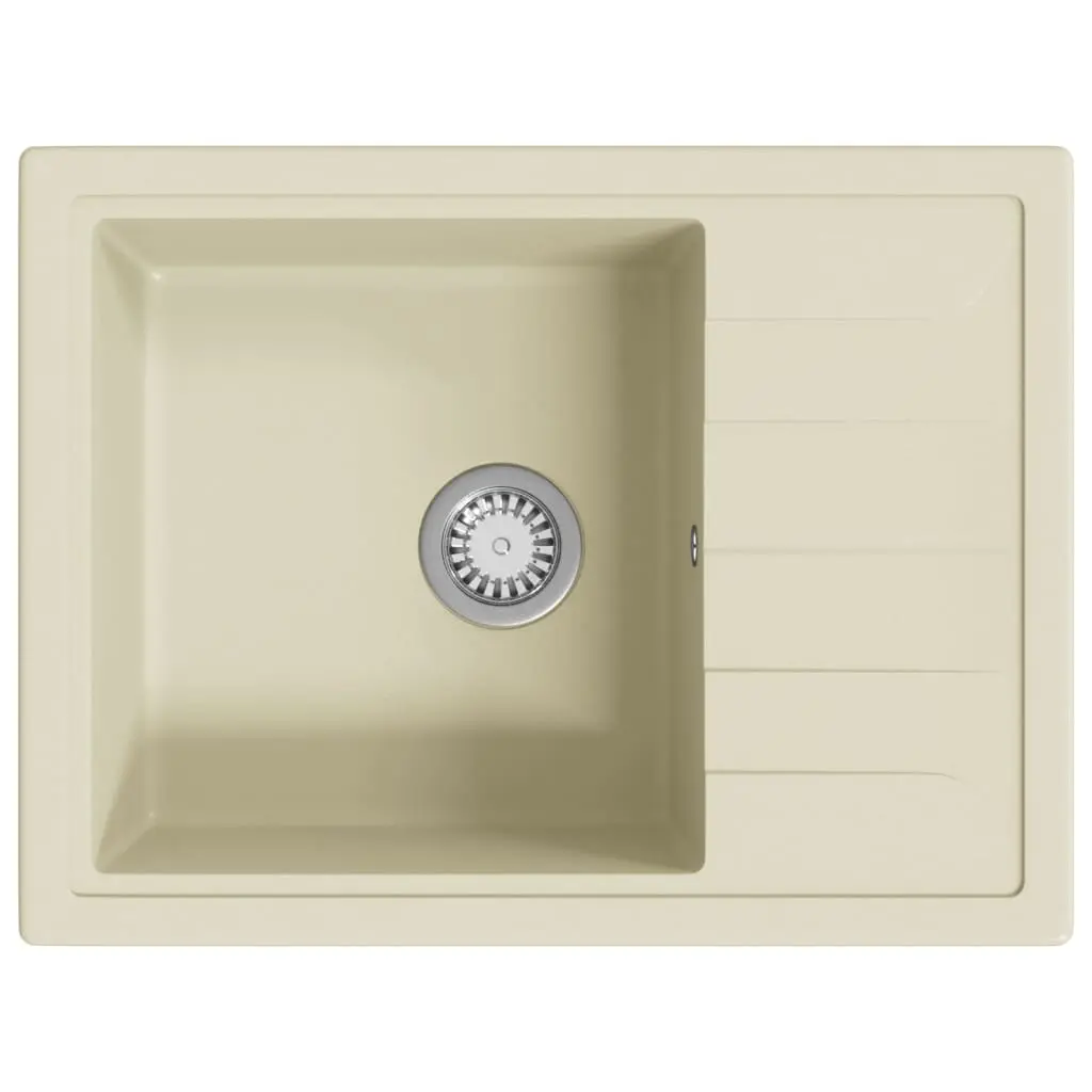 vidaXL Vask med overløpshull oval beige granitt