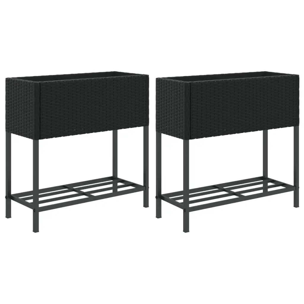 vidaXL Plantekasser med hylle 2 stk svart 70x28x70 cm polyrotting