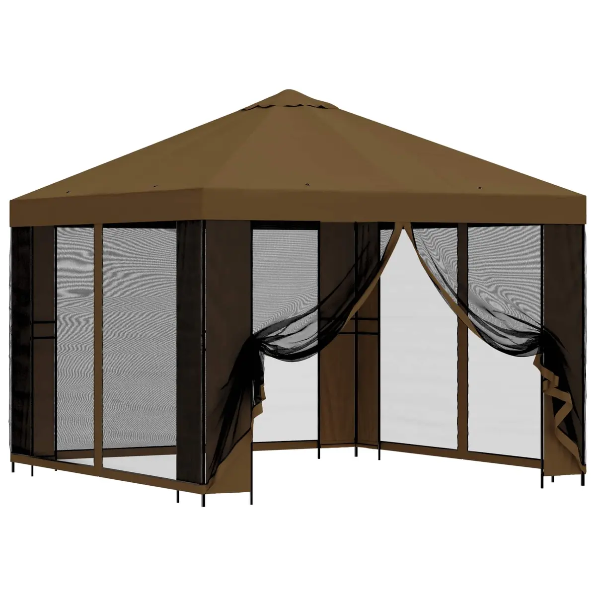 vidaXL Hagepaviljong med sidevegger 3 x 3 m Gråbrun Polyester og stål