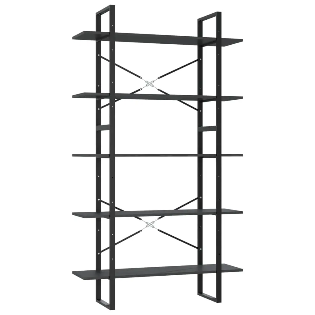 vidaXL Bokhylle 5 nivåer grå 100x30x175 cm konstruert tre