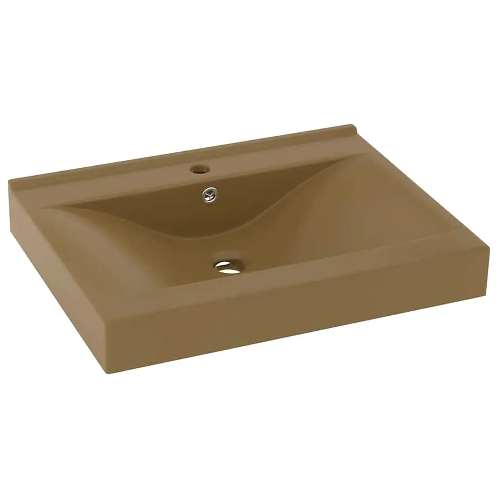 vidaXL Luksuriøs servant med kranhull matt kremhvit 60x46 cm keramisk