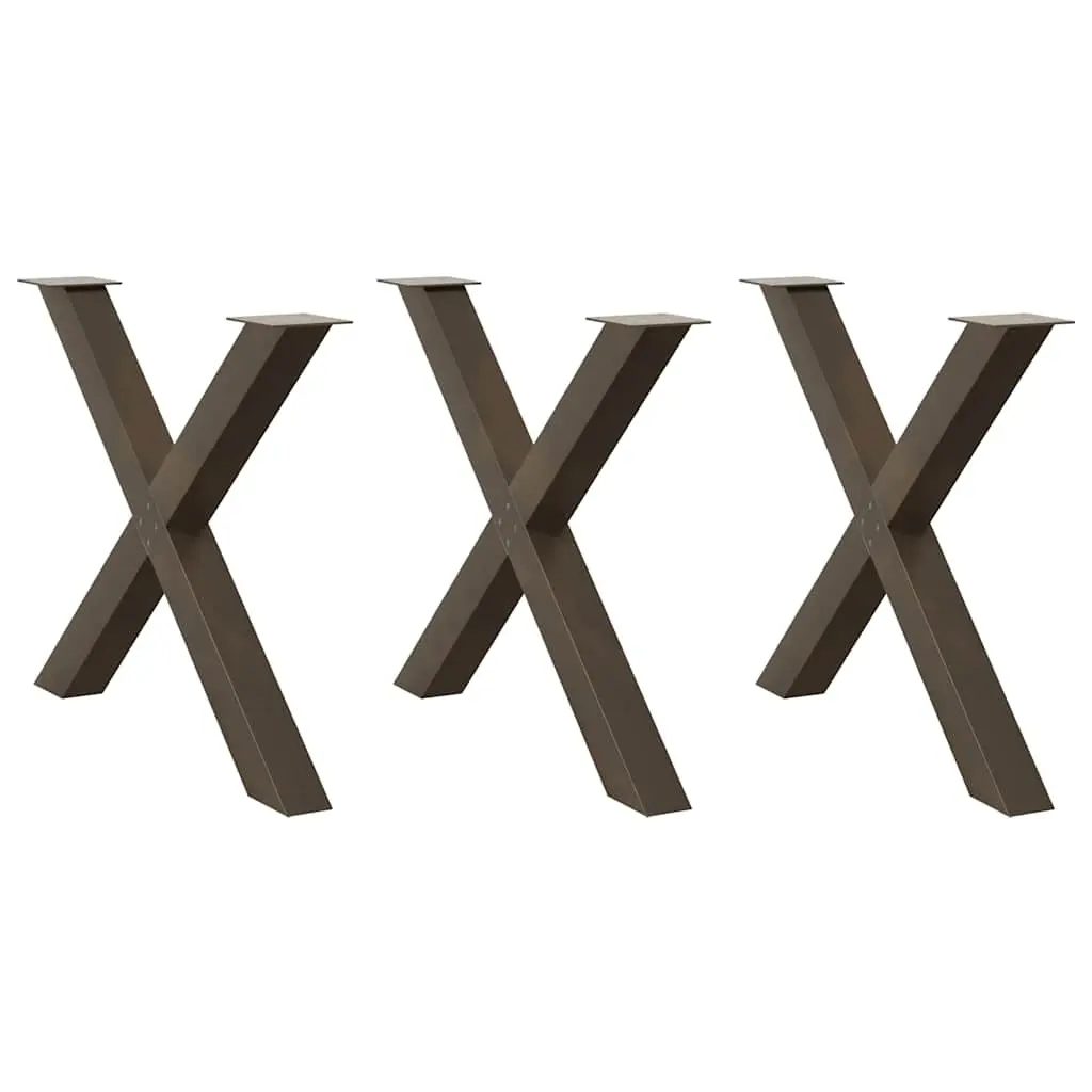 vidaXL Spisebordben X-formet 3 stk naturstål 90 x (72-73) cm stål