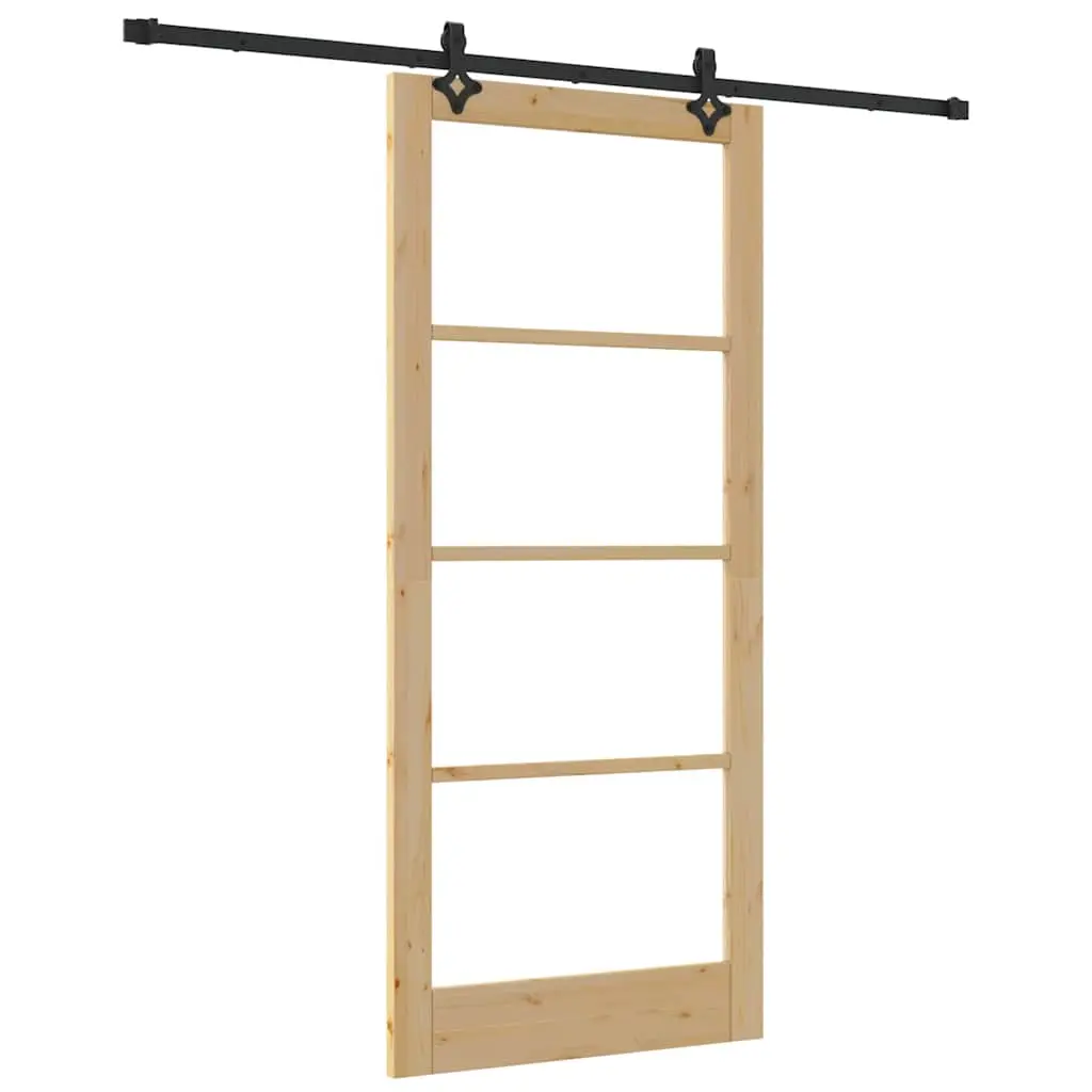 vidaXL Skyvedør Naturlig 93 x 211 cm Massivt furutre og glass