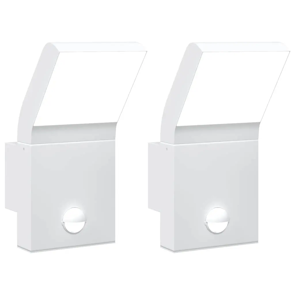 vidaXL Veggmonterte LED-utelamper sensorer 2 stk hvit støpt aluminium