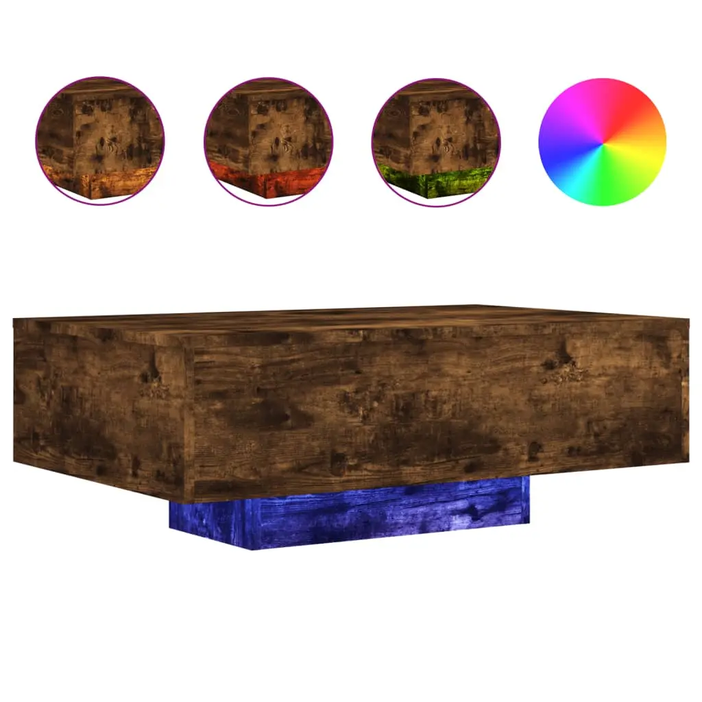 vidaXL Salongbord med LED-lys røkt eik 85x55x31 cm