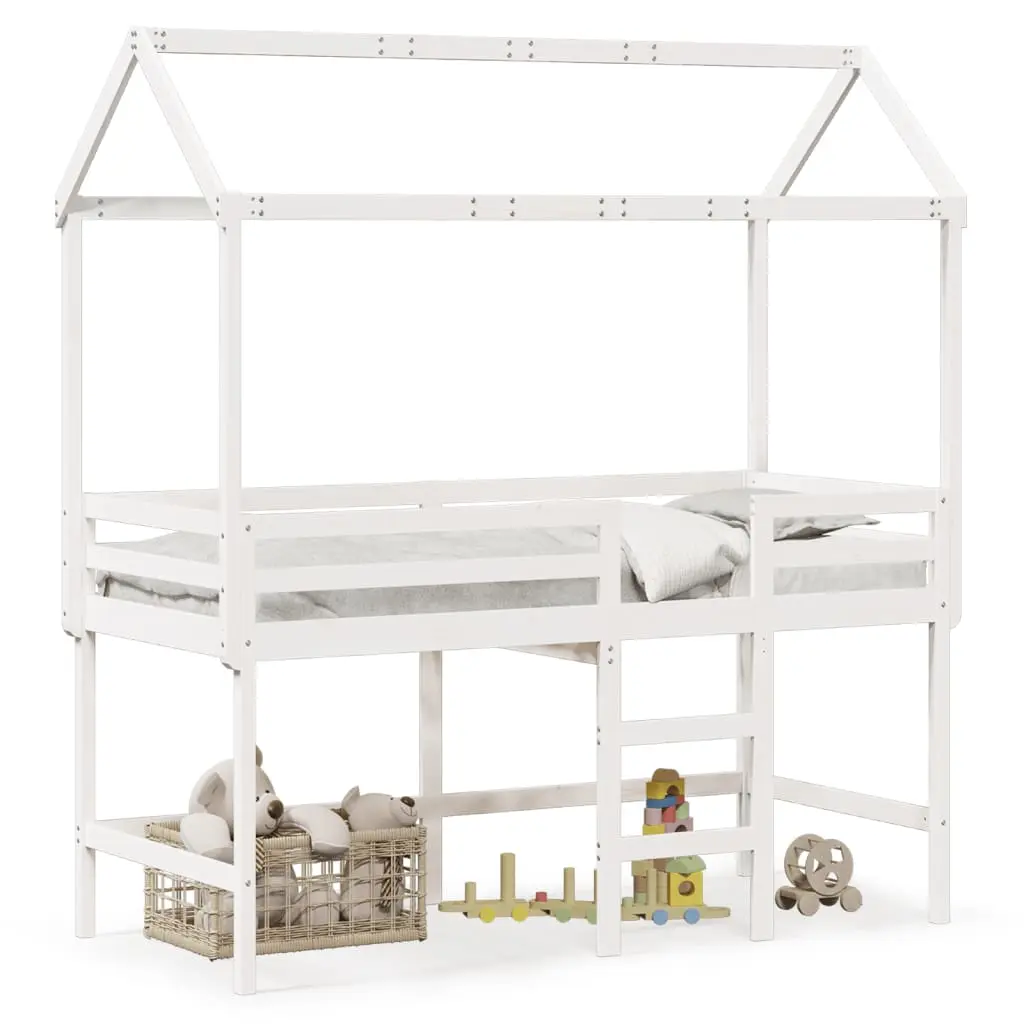 vidaXL Køyeseng med stige og tak hvit 90x190 cm heltre furu