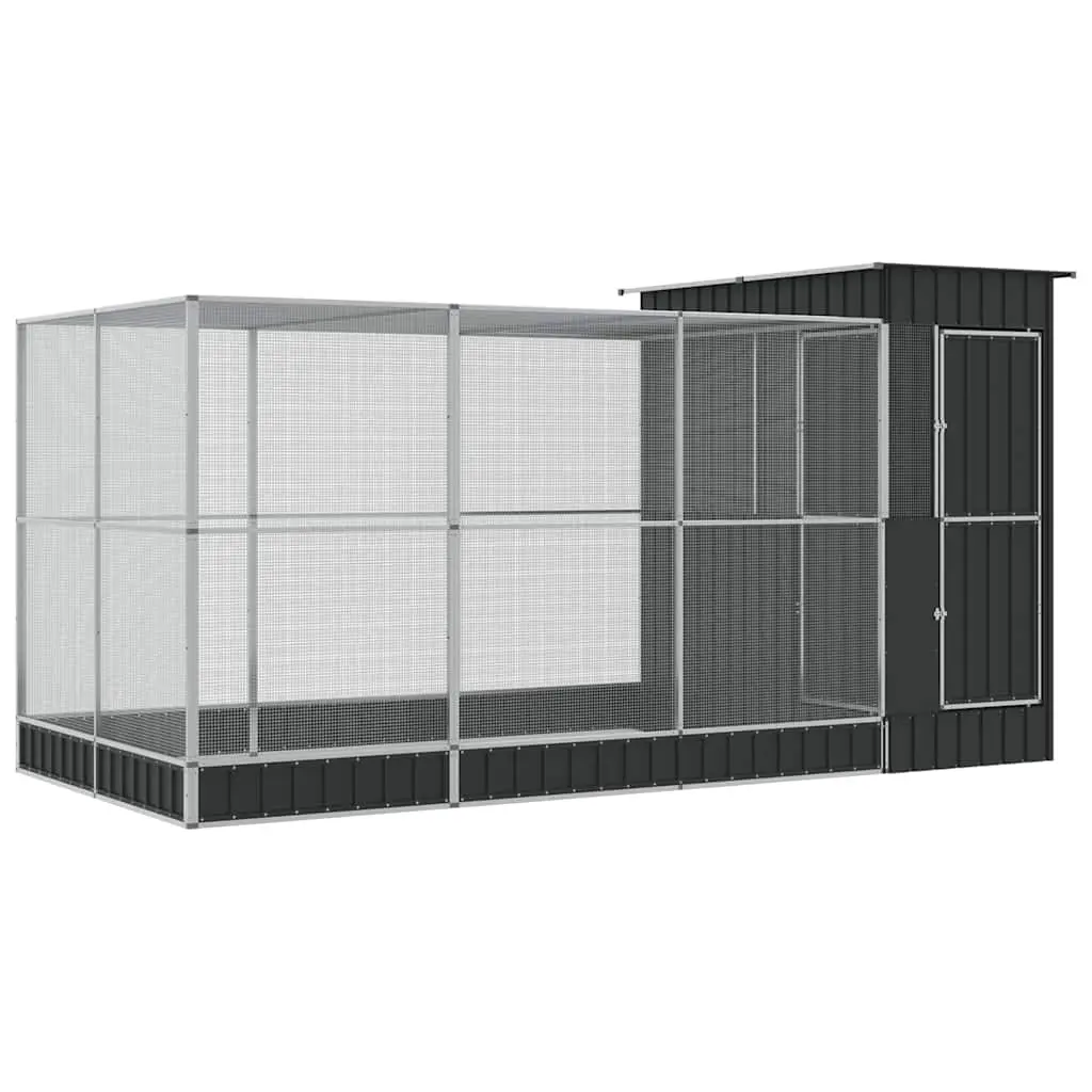 vidaXL Voliere med forlengelse sølv 416x203x216 cm stål