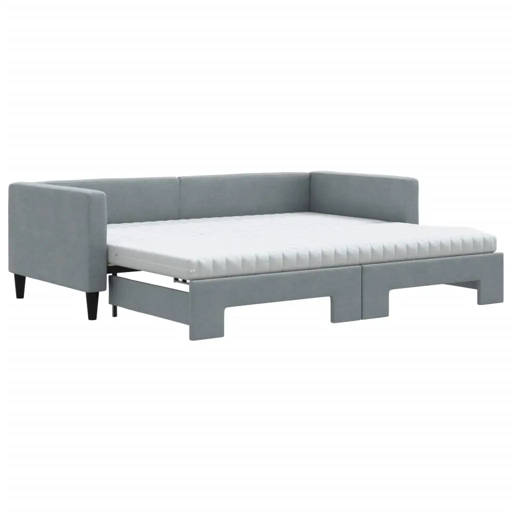 vidaXL Uttrekkbar dagseng med madrass lysegrå 90x190 cm stoff