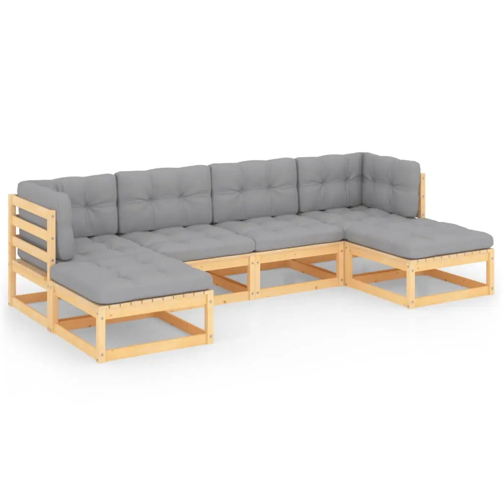 vidaXL Hagesofagruppe med puter 6 deler heltre furu