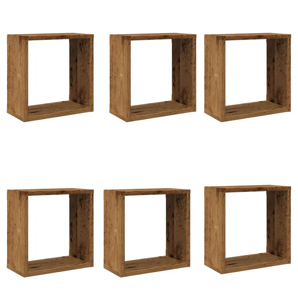 vidaXL Vegghyller kube 6 stk gammelt tre 30x15x30 cm konstruert tre