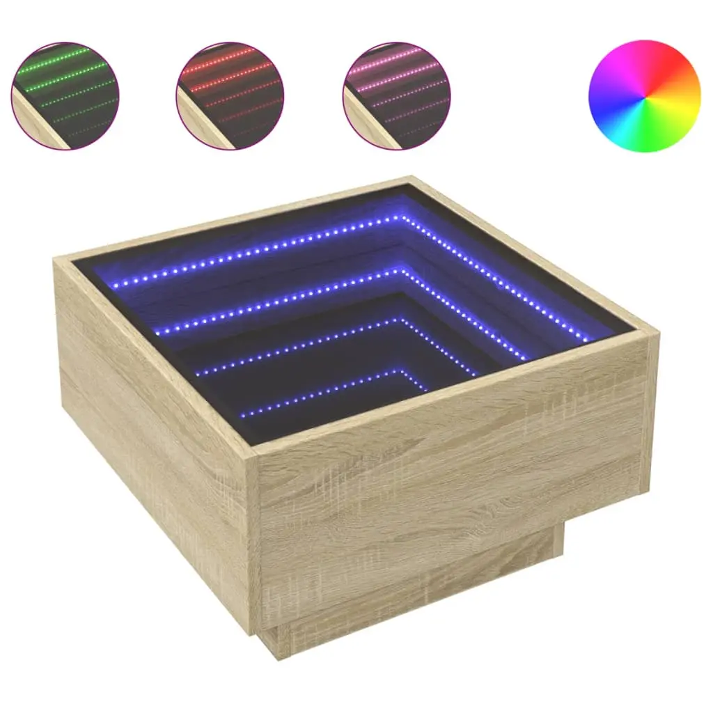 vidaXL Salongbord med LED sonoma eik 50x50x30 cm konstruert tre