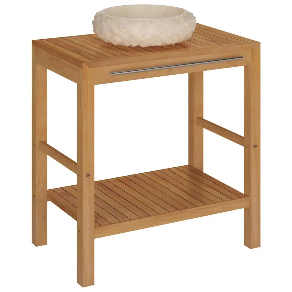 vidaXL Baderomshylle heltre teak med vask marmor kremhvit