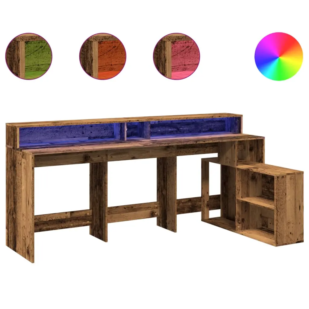 vidaXL Skrivebord med LED-lys gammelt tre 200x104x91 cm konstruert tre