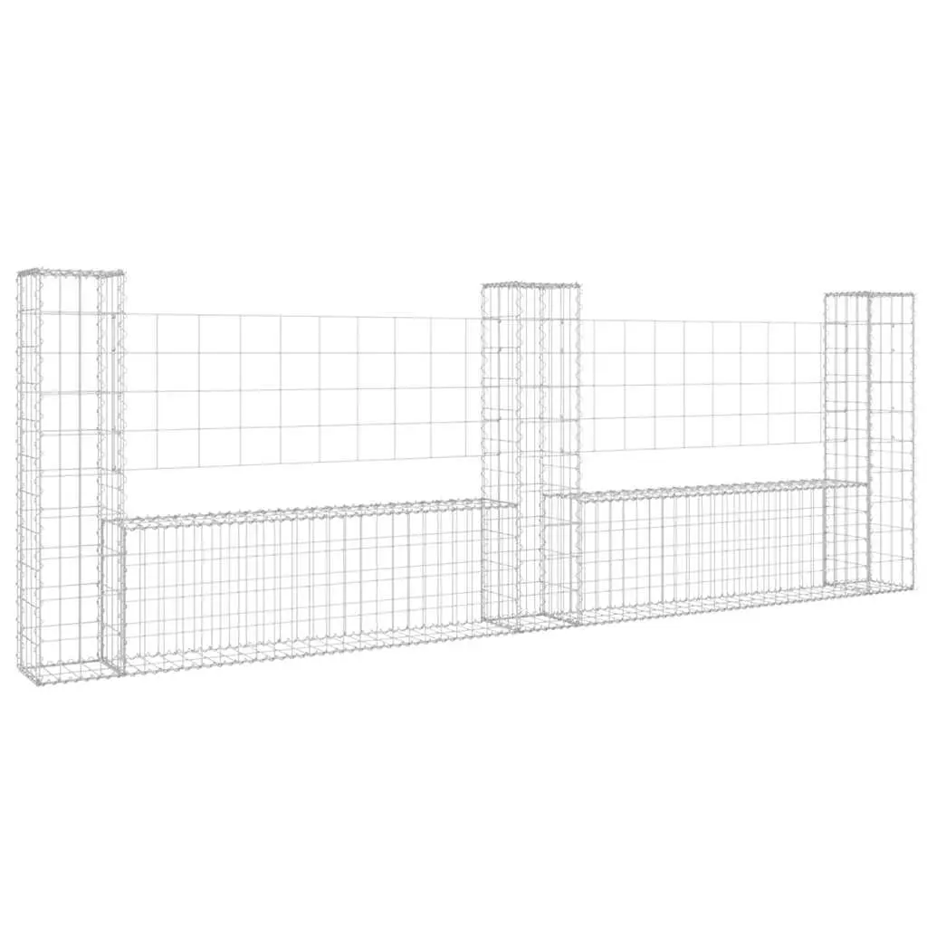 vidaXL Gabionkurv u-formet med 3 stolper jern 260x20x100 cm