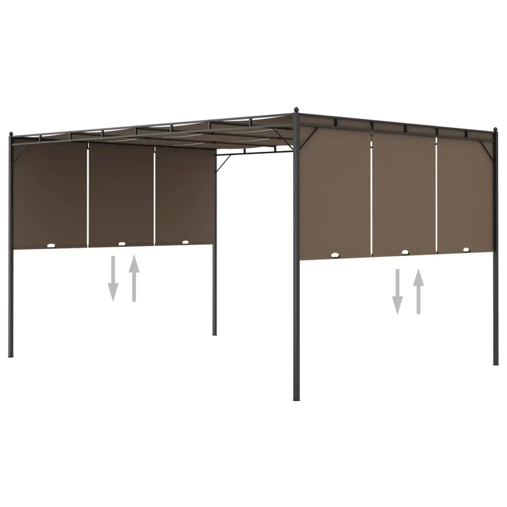 vidaXL Hagepaviljong med sidegardin 4x3x2,25 m gråbrun