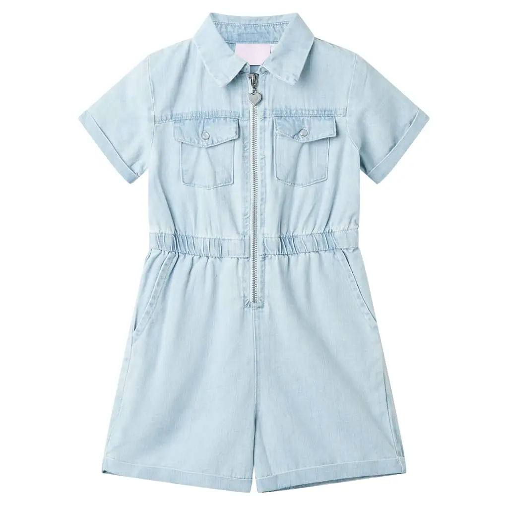 Onesie for barn med korte ermer myk blå 140