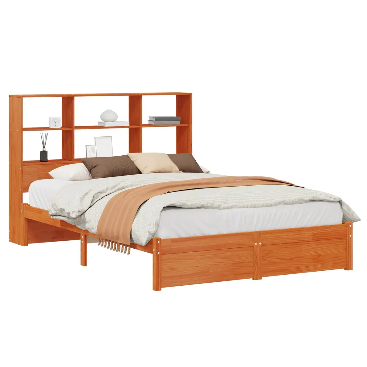vidaXL Sengramme med oppbevaringshodegavl VoksBrun 140 x 190 cm