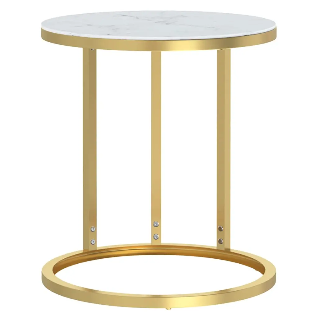 vidaXL Sidebord gull og hvit marmor 45 cm herdet glass