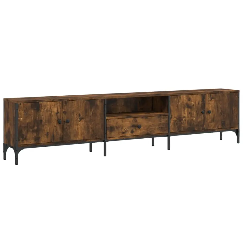 vidaXL TV-benk med skuff røkt eik 200x25x44 cm konstruert tre