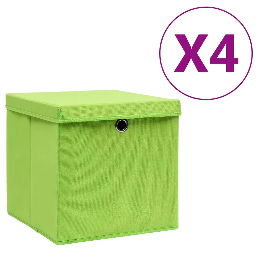 vidaXL Oppbevaringsbokser med deksler 4 stk 28x28x28 cm grønn