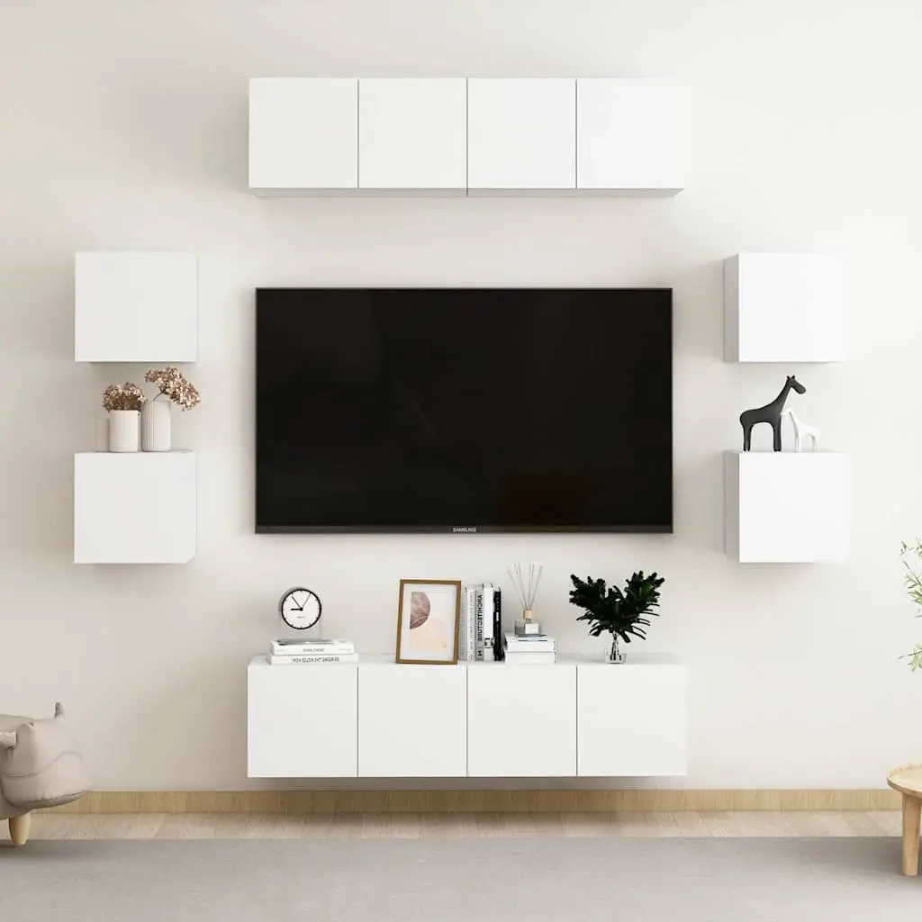 vidaXL TV-benksett 8 deler hvit konstruert tre