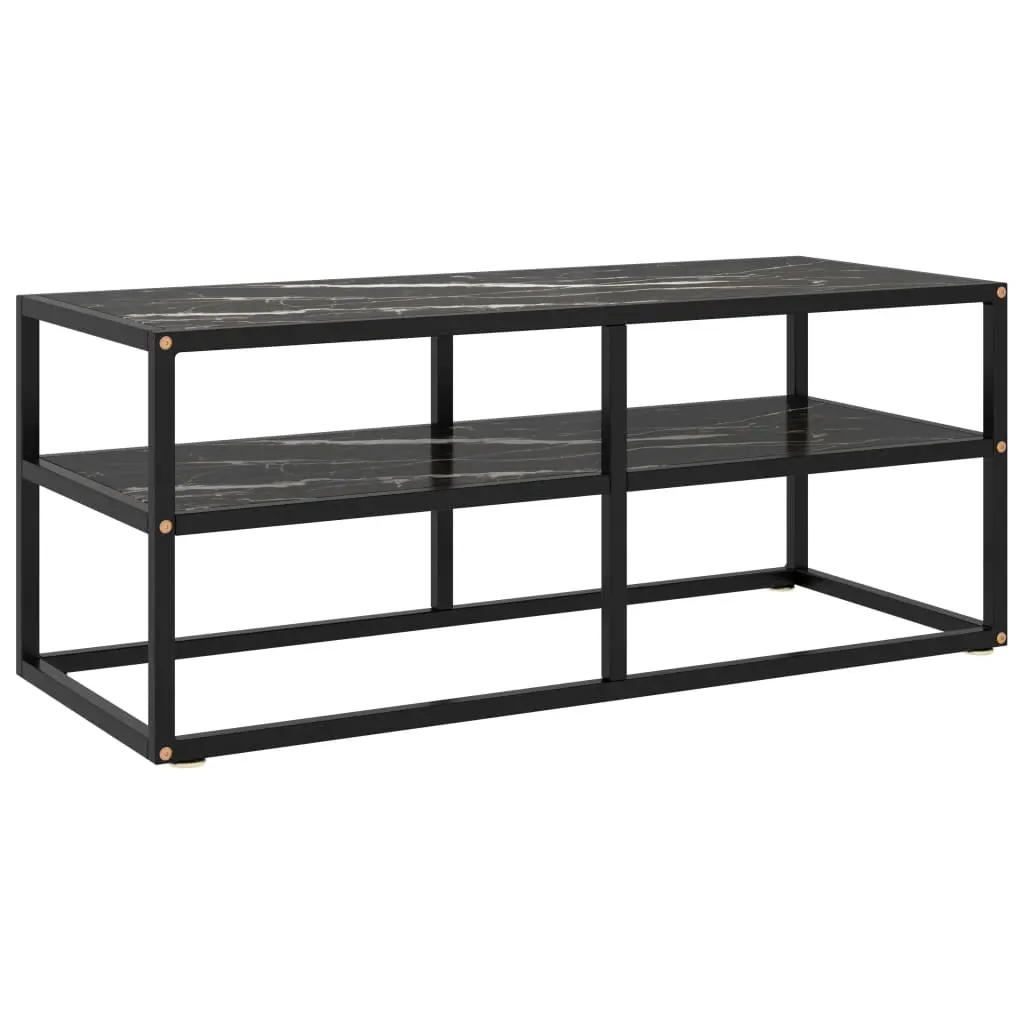 vidaXL TV-benk svart med svart marmorglass 100x40x40 cm