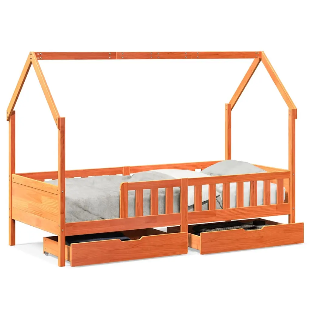 vidaXL Barnesengeramme med skuffer svart 90x200 cm heltre furu