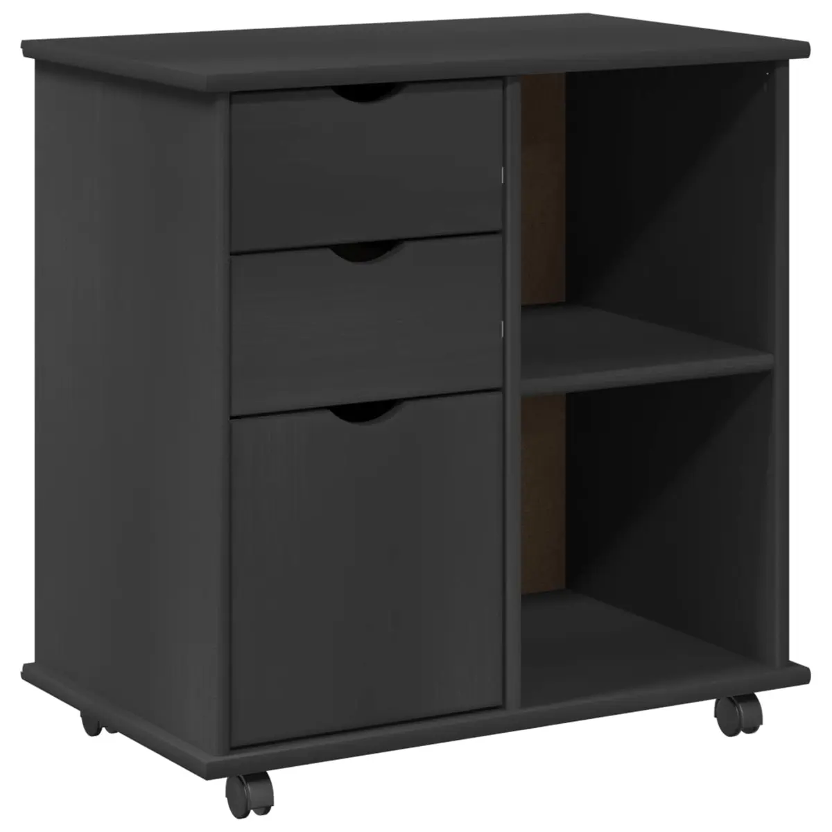 vidaXL Rullende skap 63,5 x 39 x 65,5 cm Massiv furu Grå