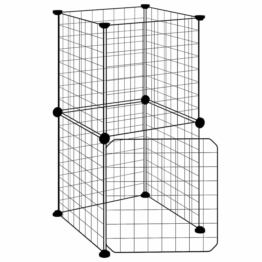 vidaXL Dyrebur 8 paneler med dør svart 35x35x70 cm stål