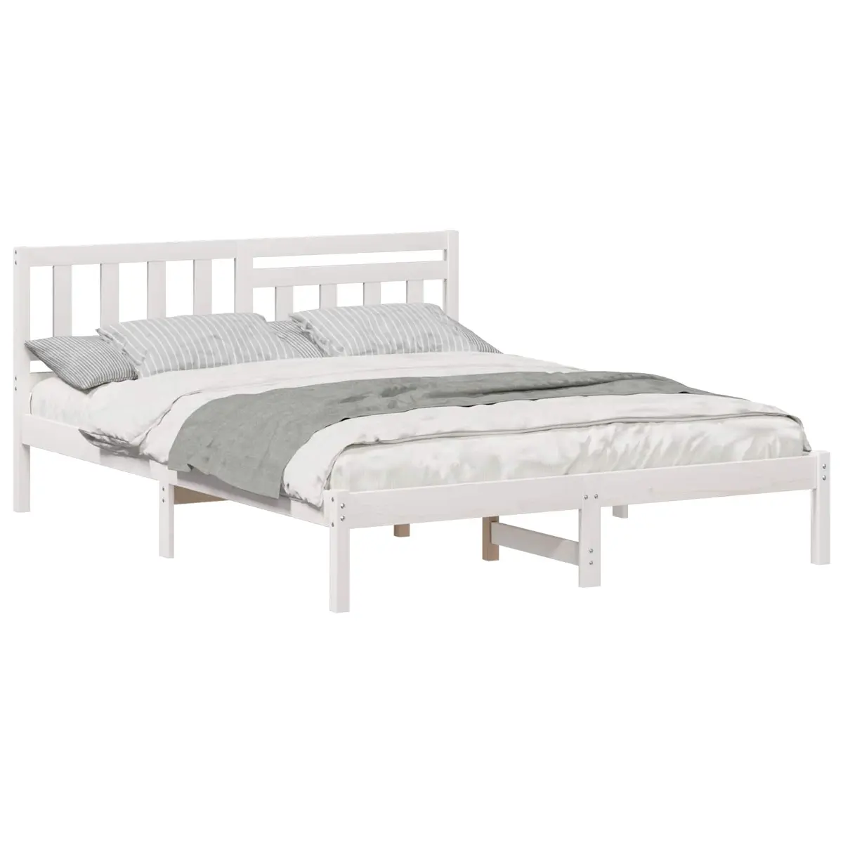 vidaXL Sengestamme med hodegjerde Hvit 140 x 200 cm Massiv furu