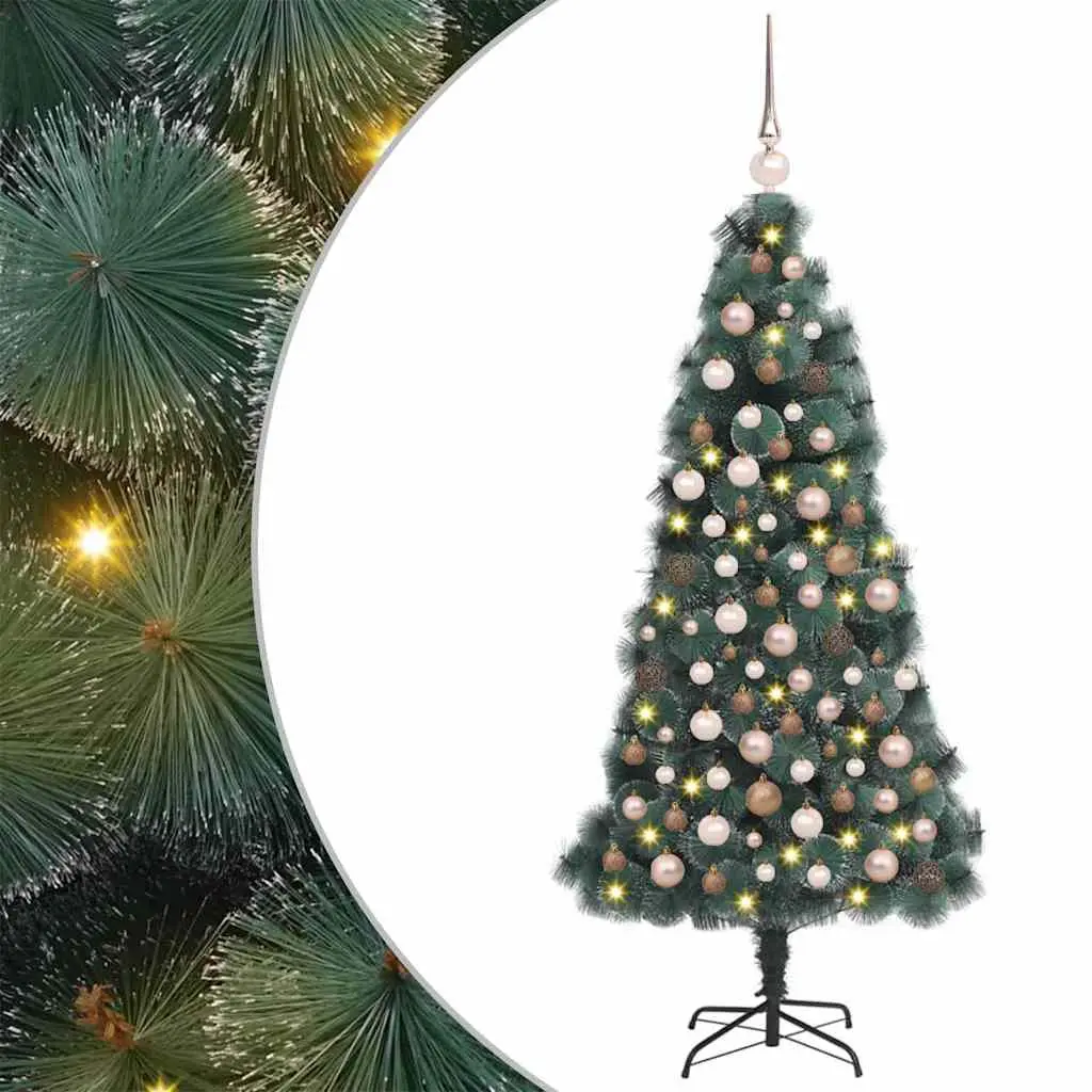 vidaXL Kunstig forhåndsbelyst juletre med kule sett grønn 120 cm PET
