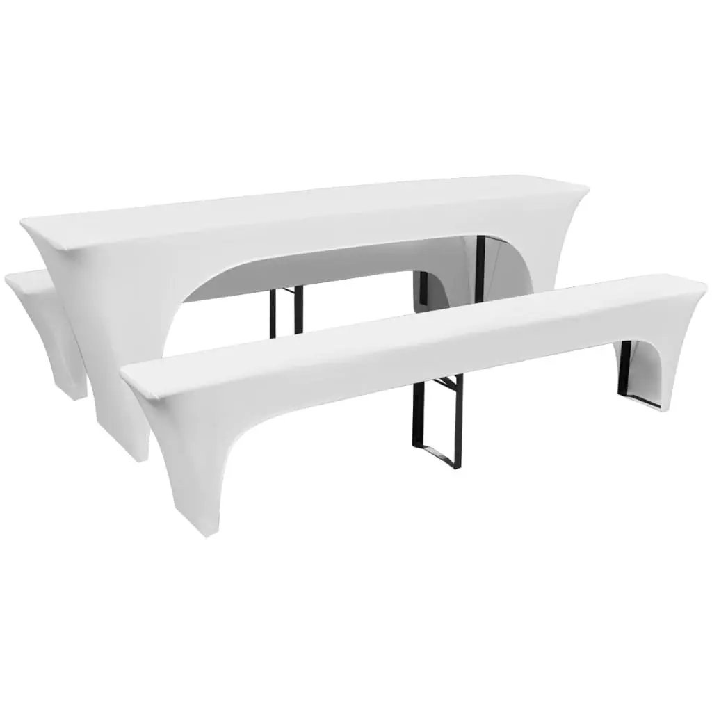 3 Overtrekk for ølbord og benker hvit stretch 220 x 50 x 80 cm