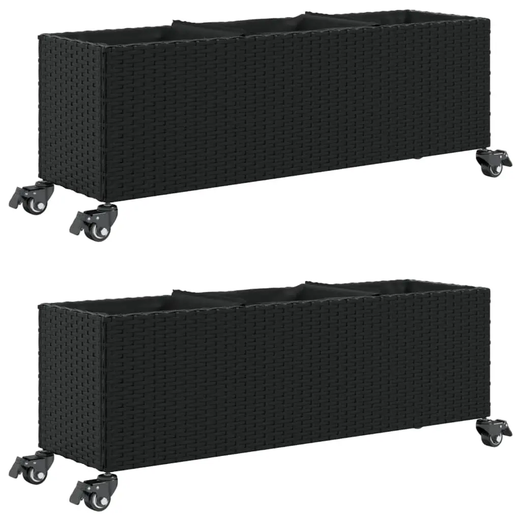 vidaXL Plantekasser med hjul 2 stk svart 107x32x38 cm polyrotting