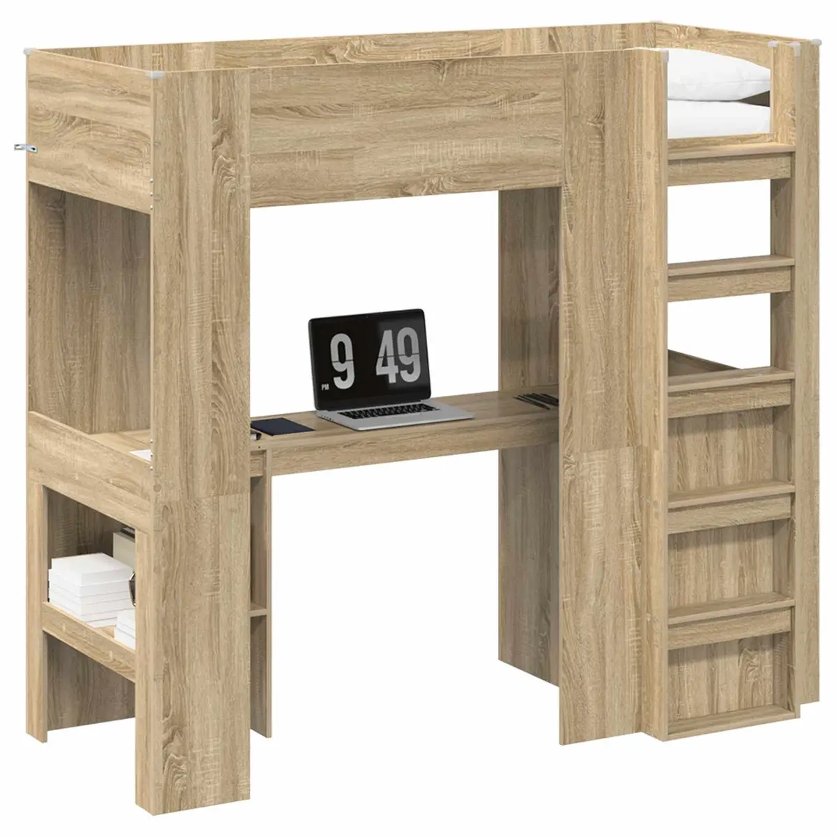 vidaXL Loft seng ramme med skrivebord med hylle Sonoma eik 75 x 190 cm