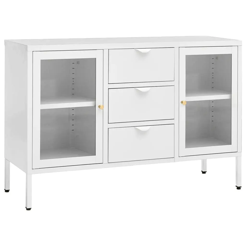 vidaXL Skjenk hvit 105x35x70 cm stål og herdet glass