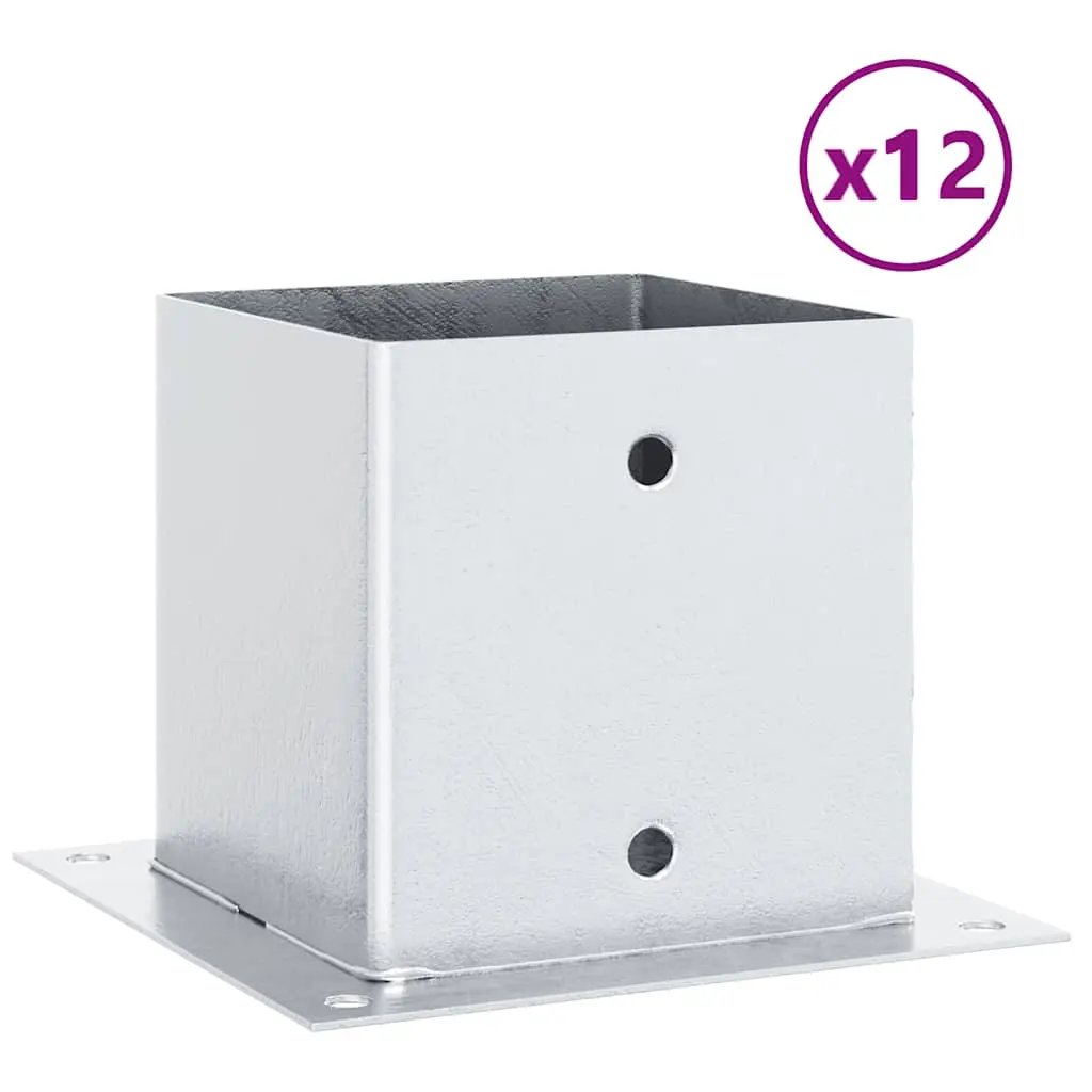 vidaXL Stolpebunner firkantet 12 stk sølv 141x141 mm galvanisert stål