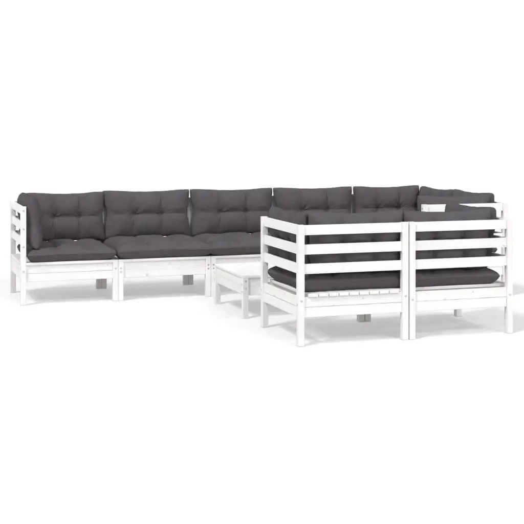 vidaXL Hagesofagruppe med puter 9 deler hvit heltre furu