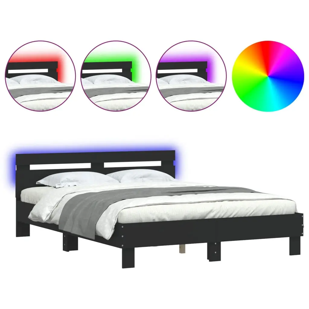 vidaXL Sengeramme med LED uten Madrass Sort 150x200 cm