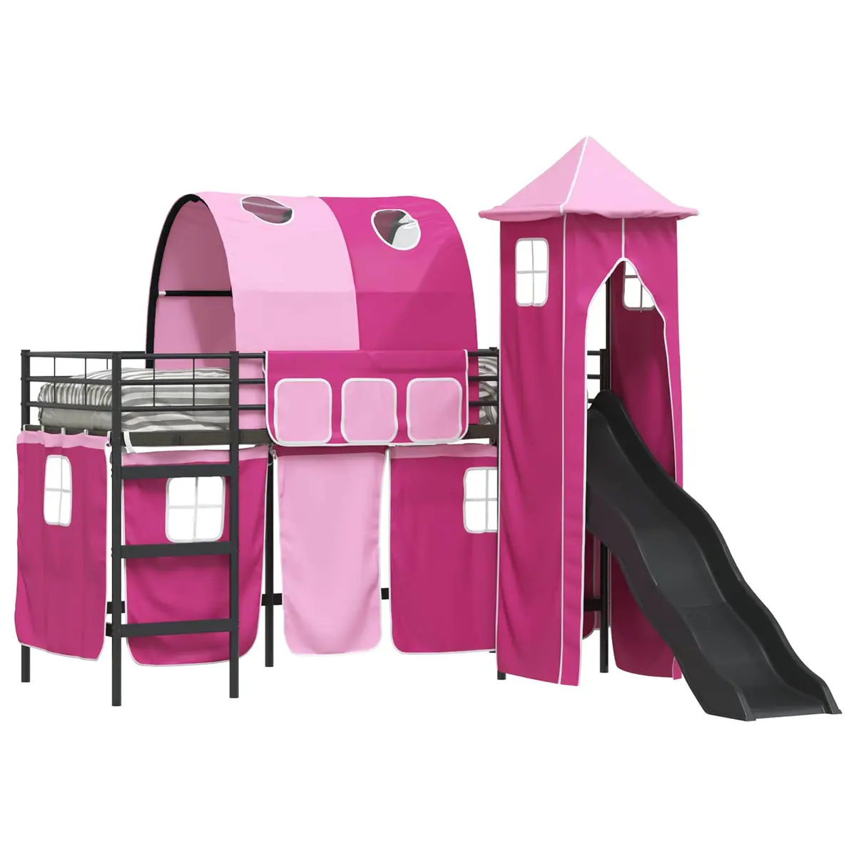 vidaXL Køyeseng for barn Ensfarget Svart og Rosa 75 x 190 cm Metall