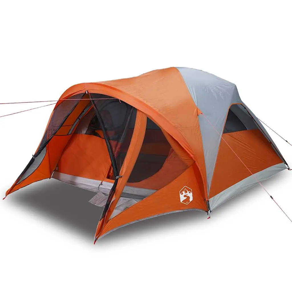 vidaXL Tunneltelt for camping 6 personer grå og oransje vanntett