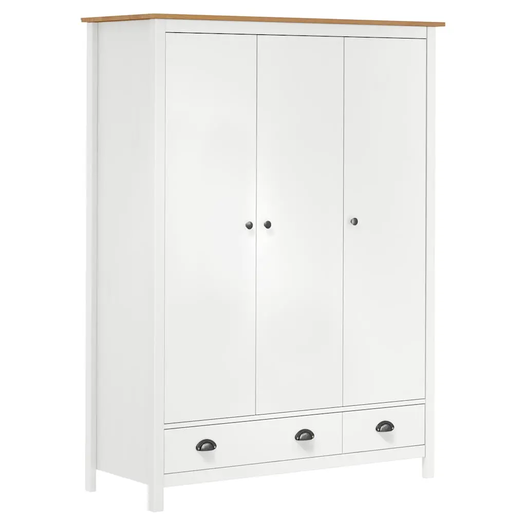 vidaXL Garderobeskap 3 dører Hill hvit 127x50x170 cm heltre furu