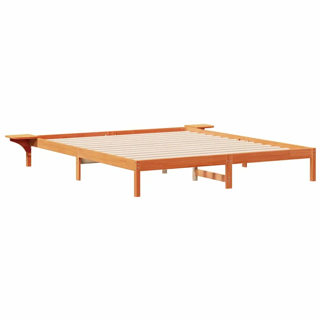 vidaXL Sengestamme med Sidebord Vokset Brun 200 x 210 cm Massiv furu