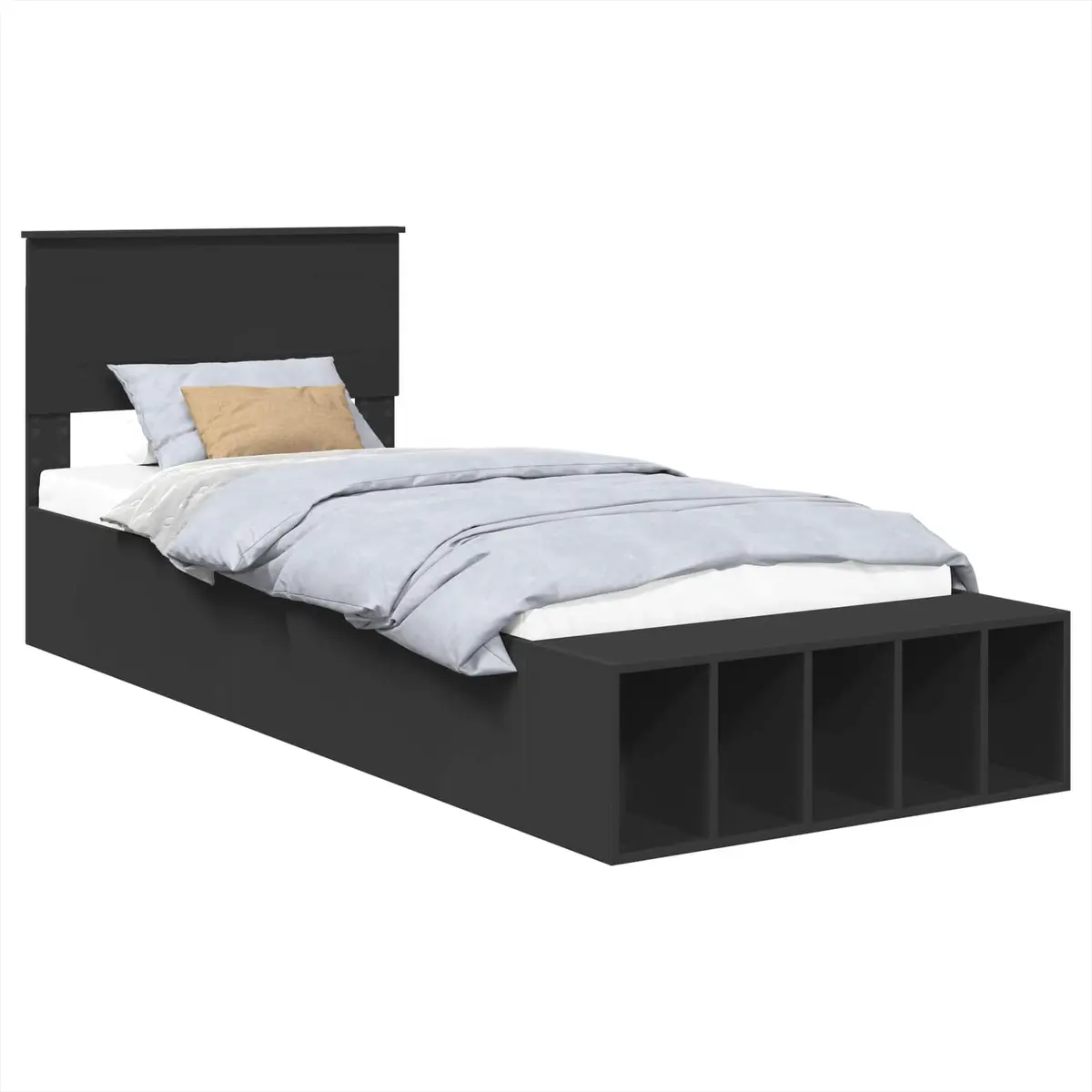 vidaXL Sengestamme med hylle Svart 75 x 190 cm Konstruert tre
