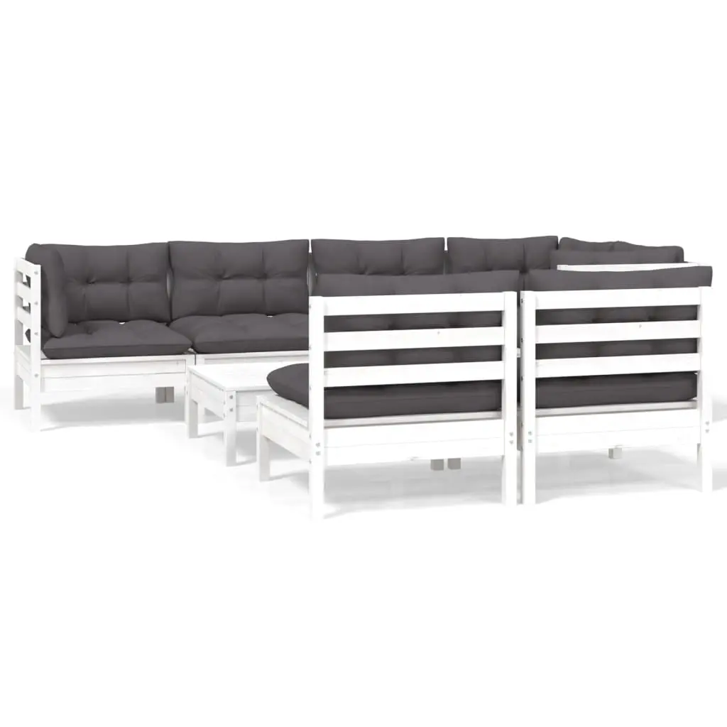 vidaXL Hagesofagruppe med puter 8 deler hvit heltre furu