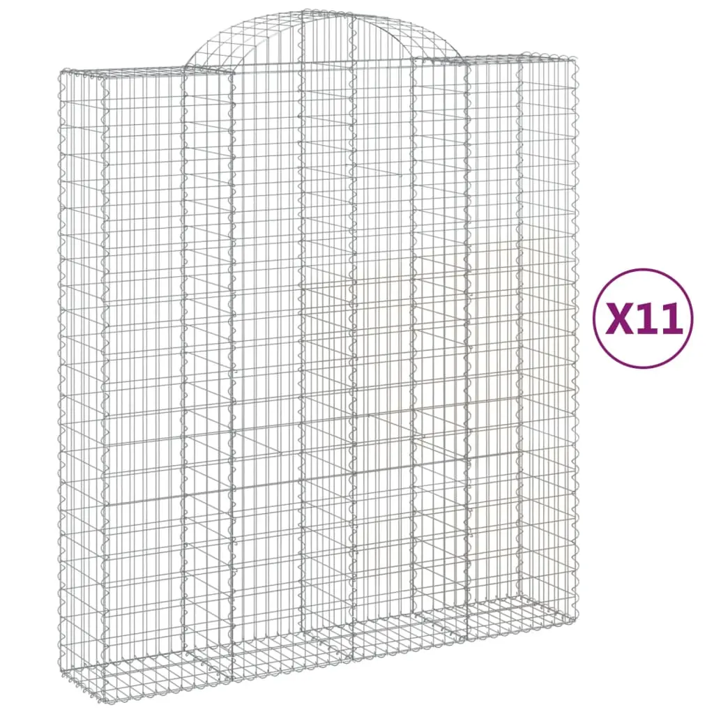 vidaXL Gabionkurver buede 11 stk 200x50x220/240 cm galvanisert jern