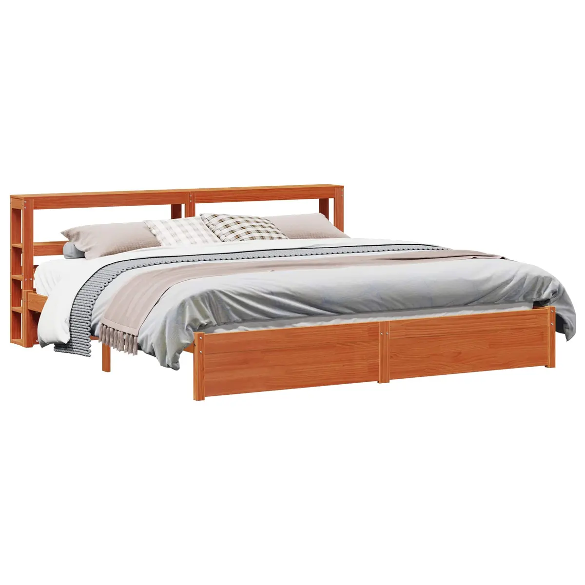 vidaXL Sengestamme med hylle Vokset Brun 180 x 200 cm Massiv furu