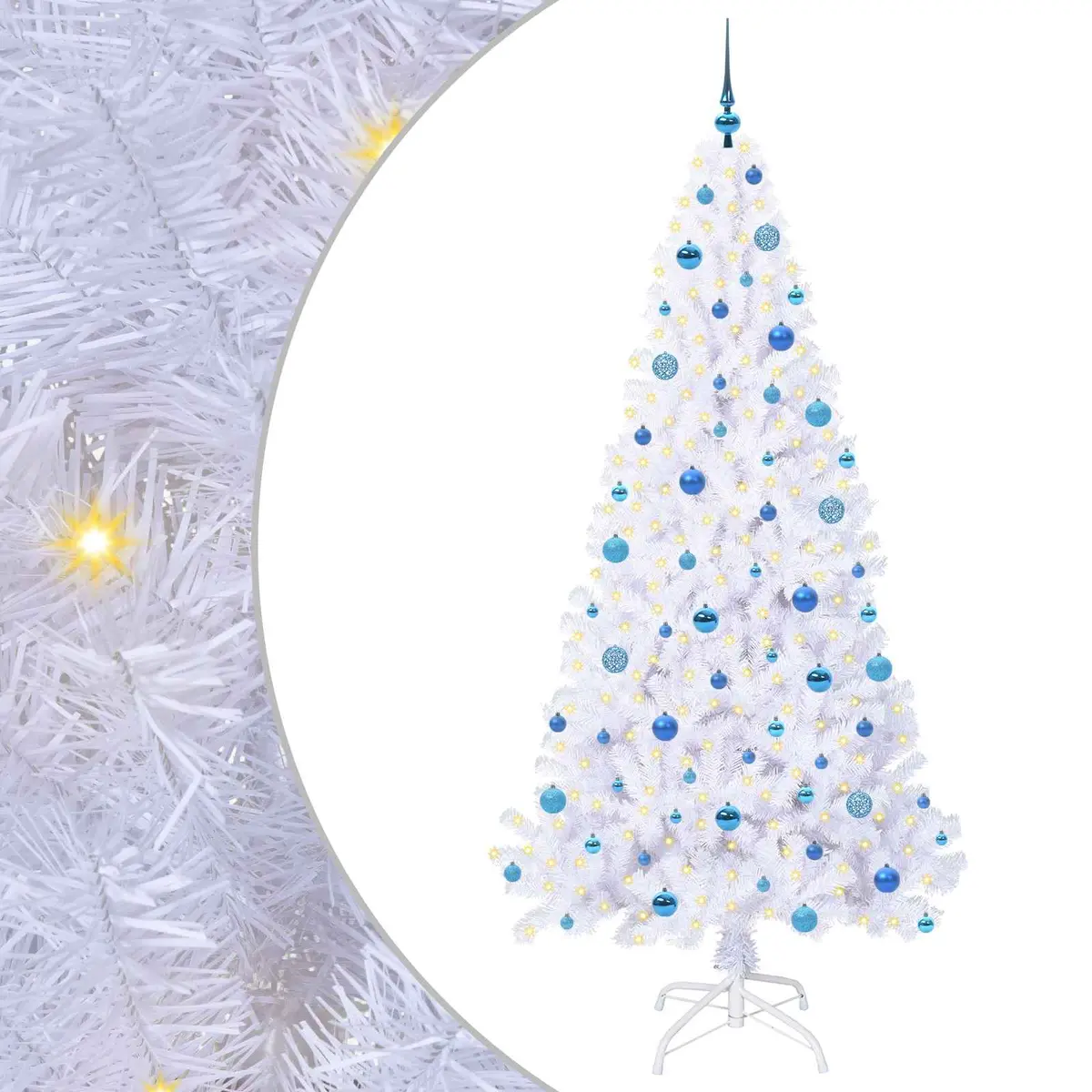 vidaXL Kunstig juletre med 300 LED med stativ Hvit 210 cm PVC og stål