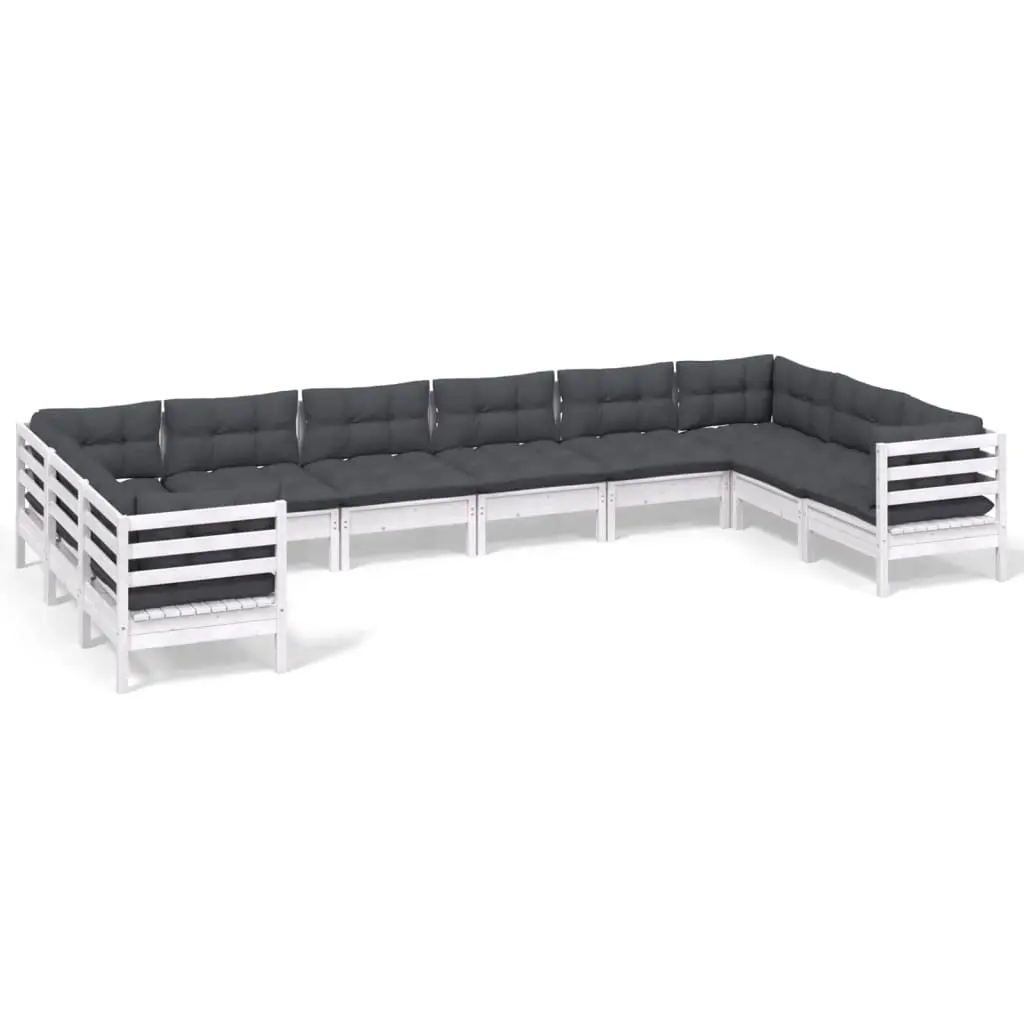 vidaXL Hagesofagruppe med puter 10 deler hvit heltre furu