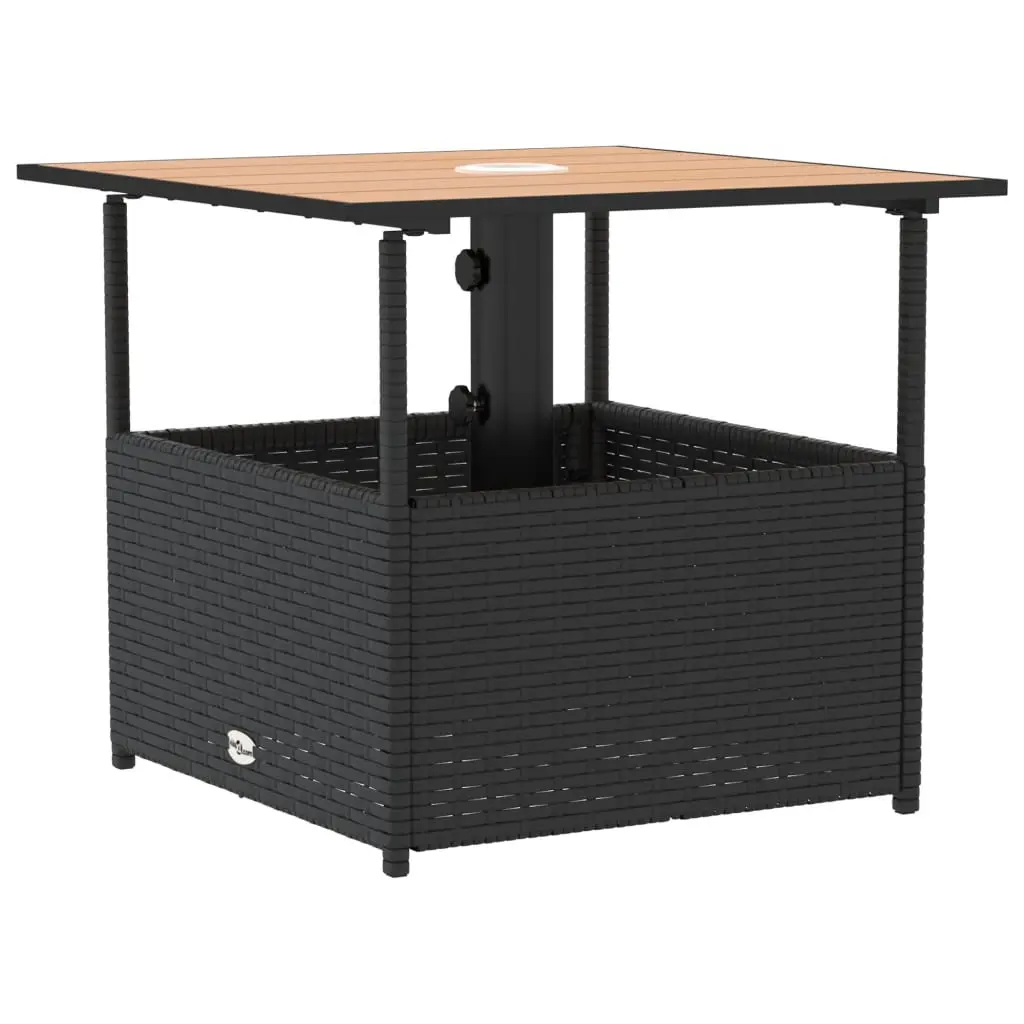 vidaXL Hagebord med parasollhull svart 55x55x46,5 cm polyrotting