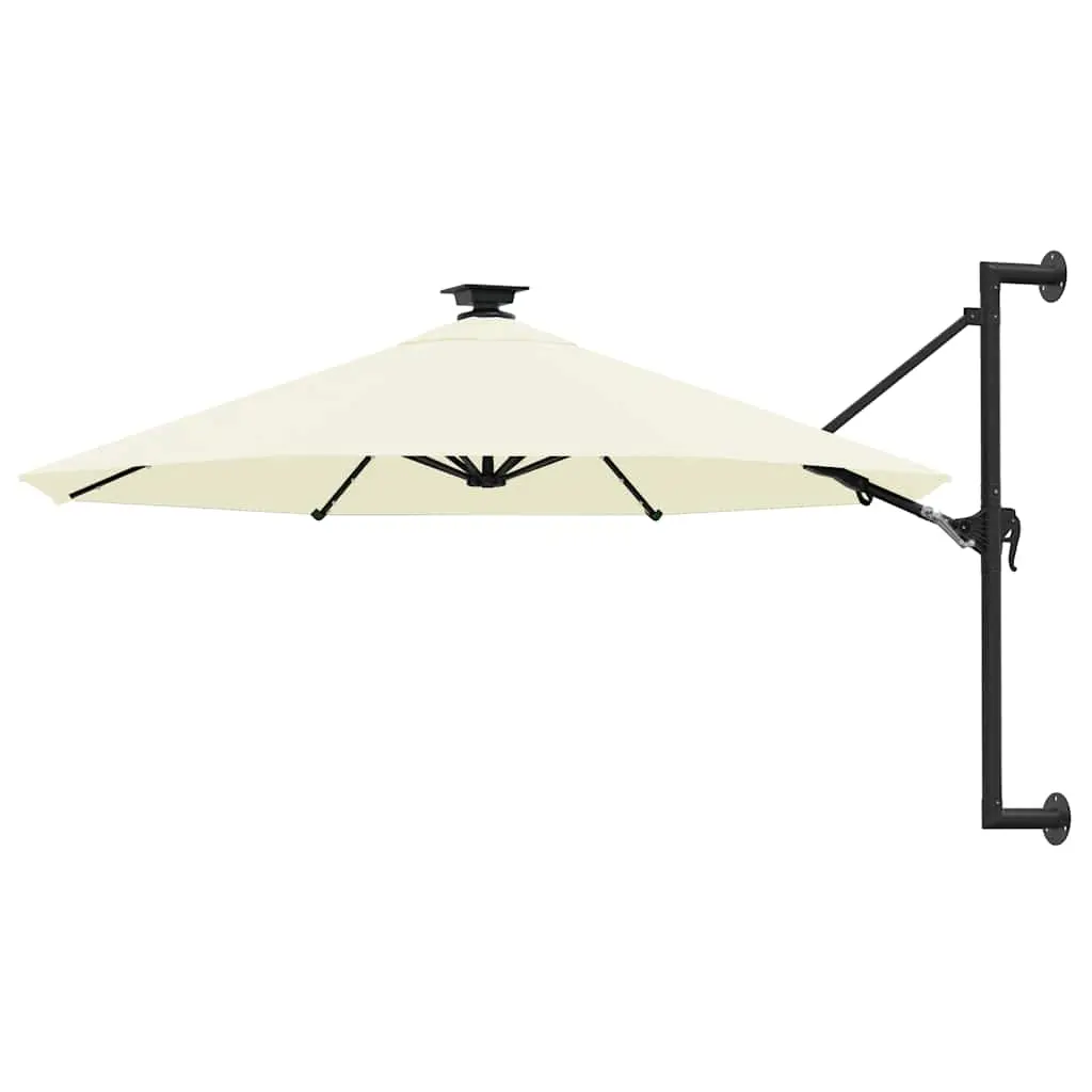 vidaXL Vegghengt hageparasoll med LED 300 cm sand